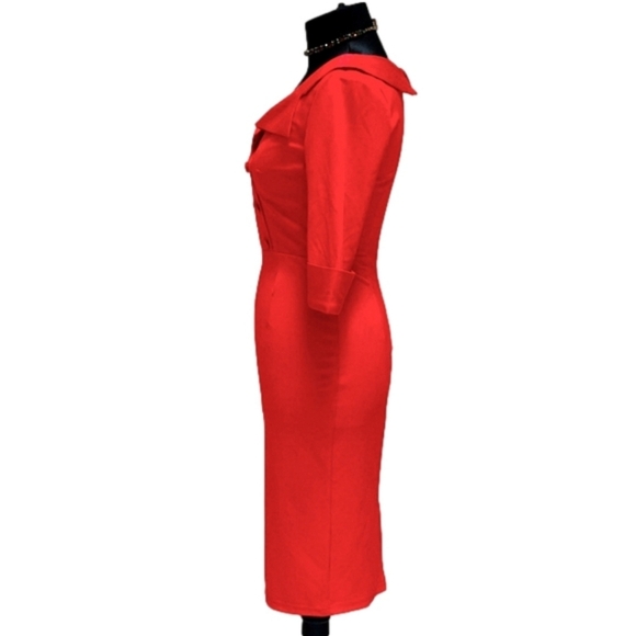 Retro Red WIGGLE Dress Women's Midi Pin-Up - Picture 9 of 11